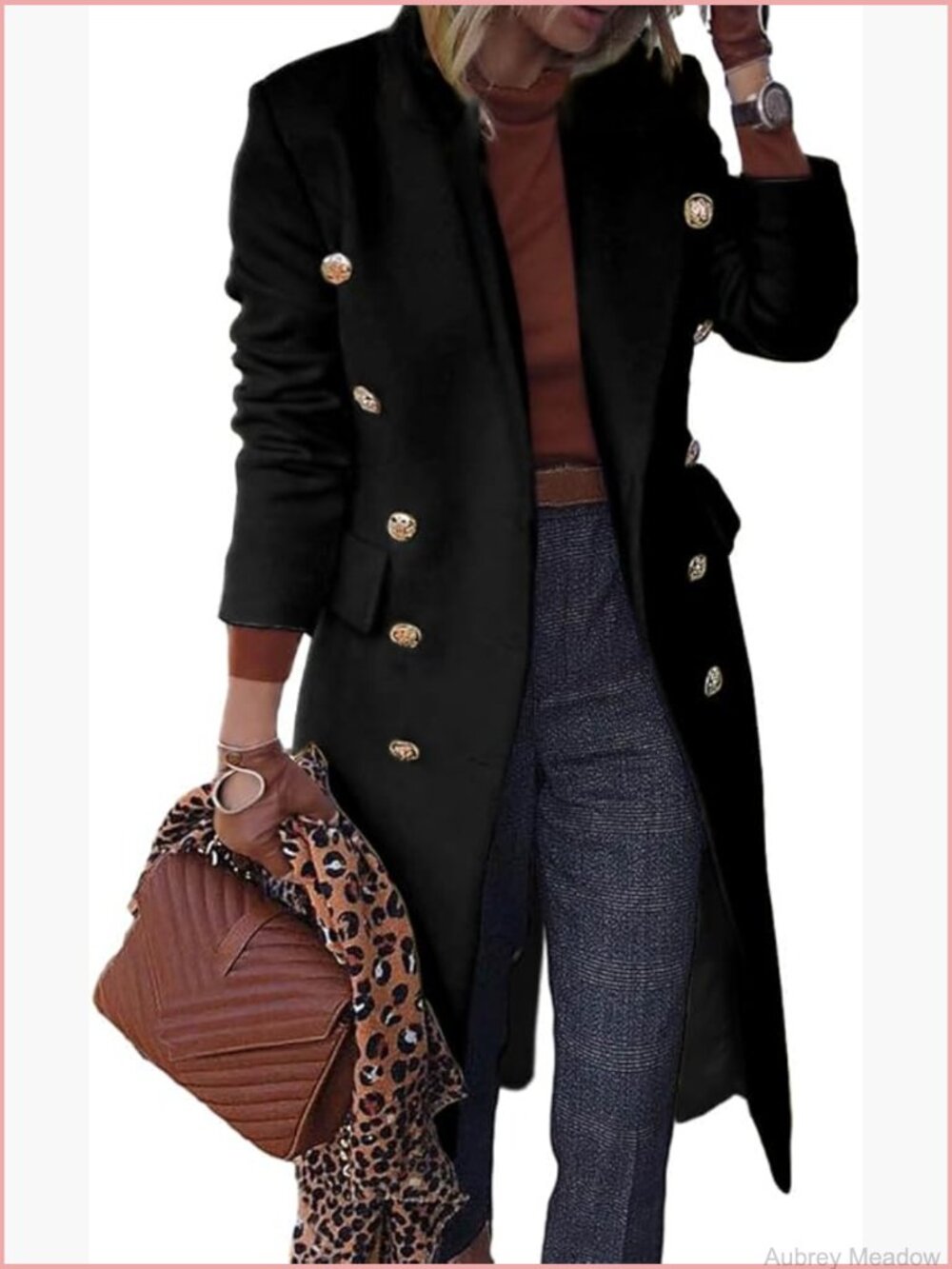 Wool Blend Double Breasted Knee Length Trench Coat for Women